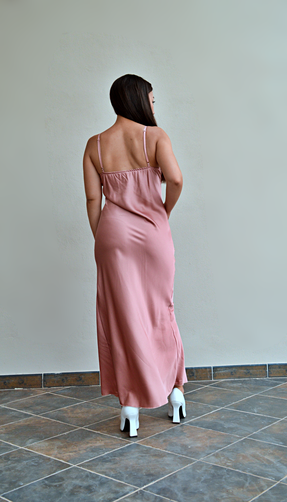 Abito Lungo con Bottoni Rosa