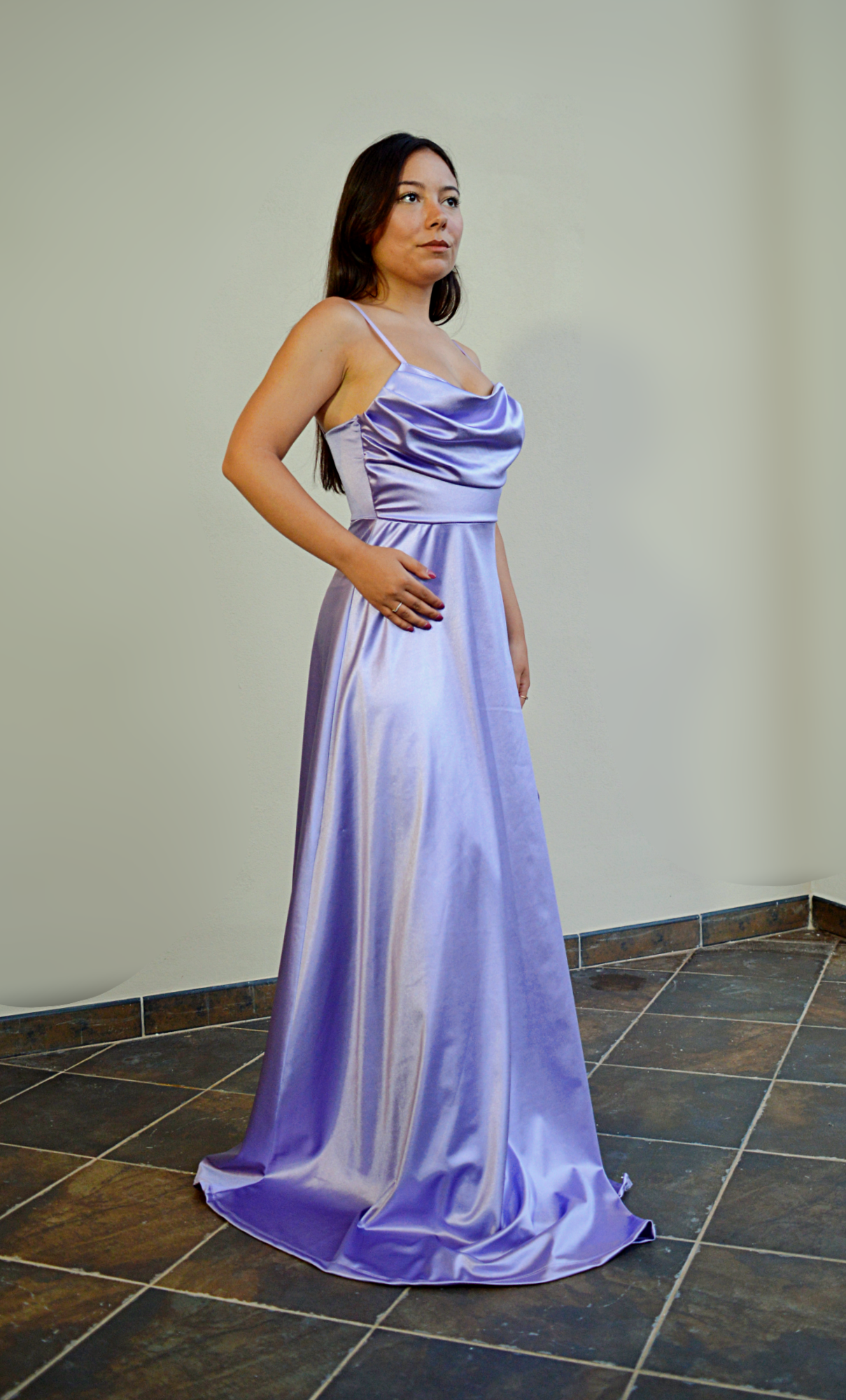 Abito Impero di Raso Lucido Lilla