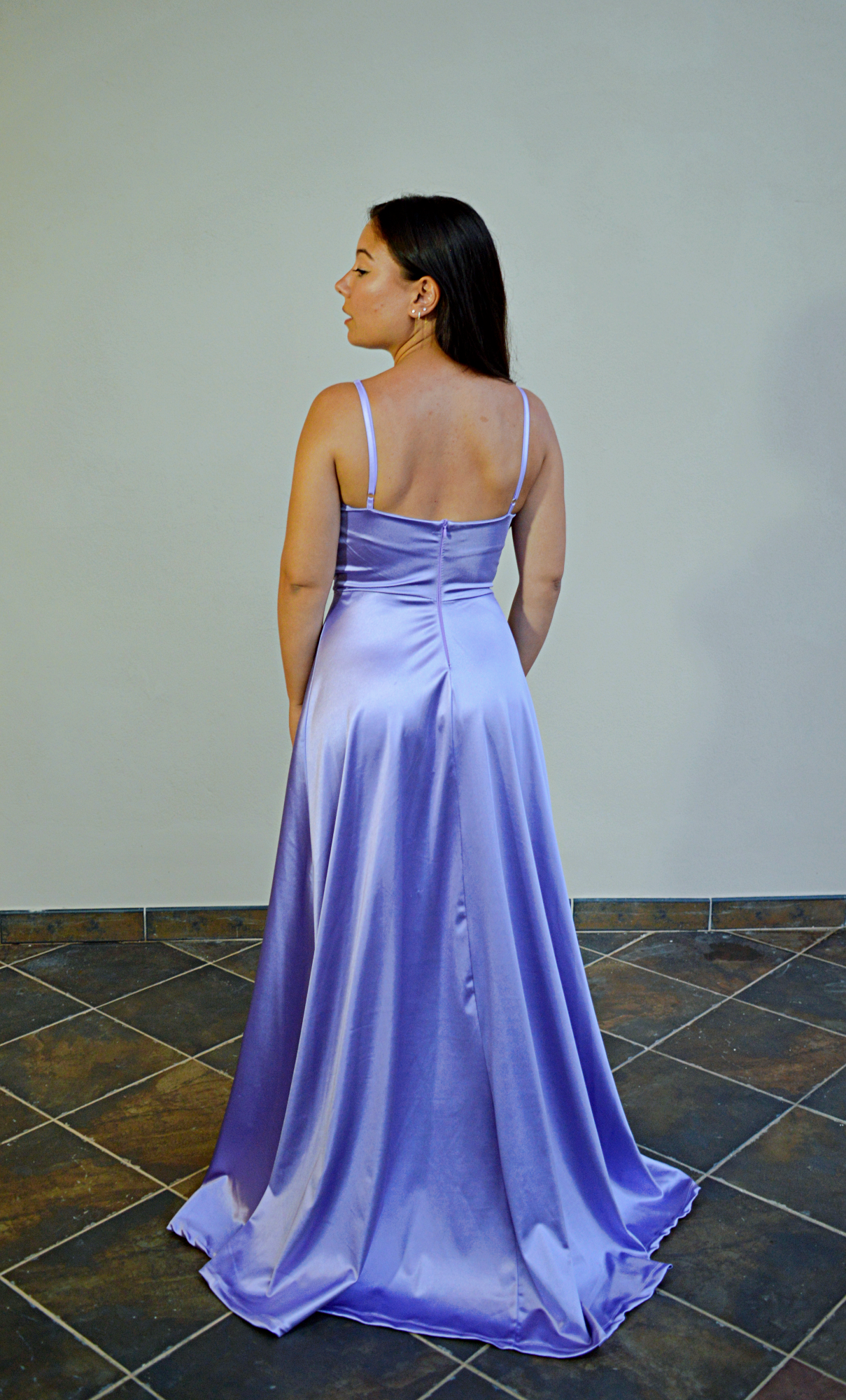 Abito Impero di Raso Lucido Lilla